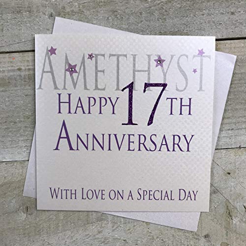 white cotton cards Amethyst Happy 17th Love On A Special Day, ręcznie wykonana karta rocznicowa (kod AW17)