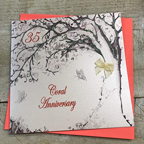 WHITE COTTON CARDS białe bawełniane karty koral, ręcznie robiona karta 35-lecia, kod PA35 PA35