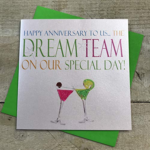 WHITE COTTON CARDS Białe bawełniane kartki Happy Us. The Dream Team On Our Special Day Ręcznie robione karty rocznicowe, kod N45, neonowe koktajle N45