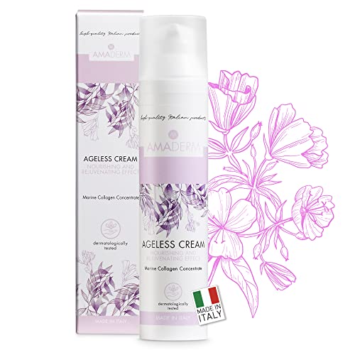 AMADERM Ageless Cream 100ml | Przeciwstarzeniowy krem do twarzy dla kobiet po 35 roku życia | MADE IN ITALY Kolagen Morski z Witaminą E i Peptydami