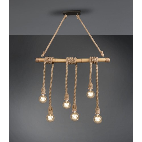 Trio Leuchten Wiejska lampa wisząca brązowa ze sznurkiem na 6 lamp - Tou