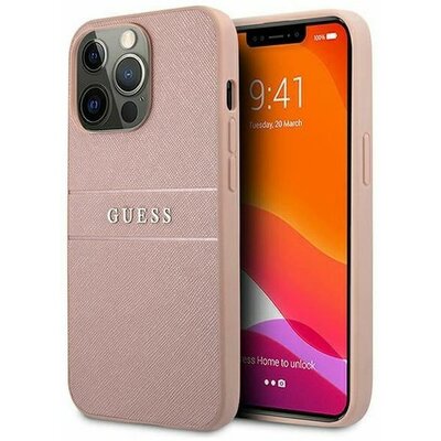 Guess Etui Saffiano Stripe do Apple iPhone 13 Pro Różowy | GUHCP13LPSASBPI
