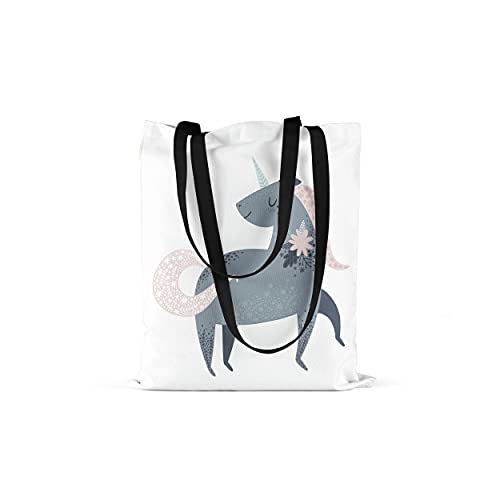 Bonamaison Torba na zakupy z nadrukiem z dwoma czarnymi długimi uchwytami, torba, składana, torba z materiału z dwoma długimi rączkami, rozmiar: 48 x 55 cm