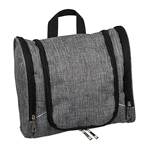 Relaxdays Kosmetyczka dla mężczyzn i kobiet, 6 przegródek, wodoszczelna, kosmetyczka do zawieszenia, worek na pranie na kemping, szary, 1 sztuka
