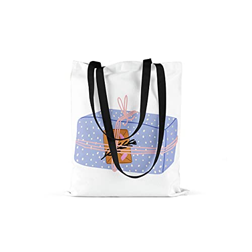 Bonamaison Torba na zakupy z nadrukiem z dwoma czarnymi długimi uchwytami, torba, składana, torba z materiału z dwoma długimi rączkami, rozmiar: 48 x 55 cm