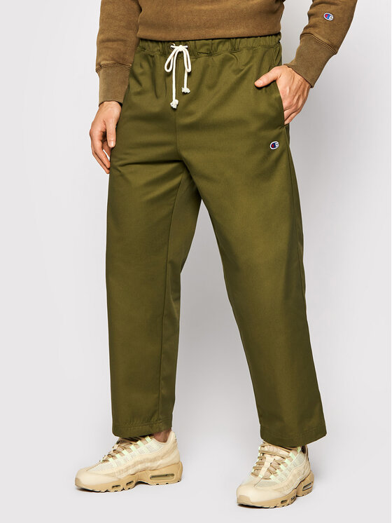 CHAMPION Spodnie materiałowe Straight Leg Cropped Woven 216544 Zielony Regular Fit