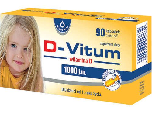 Oleofarm SP. Z O.O. D-Vitum 1000j.m. witamina D dla dzieci po 1 roku życia 90 kapsułek twist-off 3419123