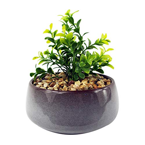 Leaf Ceramiczna niebieska doniczka na biurko, roślina biurowa, sztuczna grubosz, 16 cm