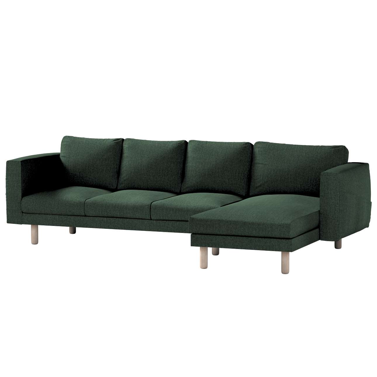 Dekoria pl pl Pokrowiec na sofę Norsborg 4-osobową z szezlongiem leśna zieleń szenil 291 x 88/157 x 85 cm City 1027-704-81