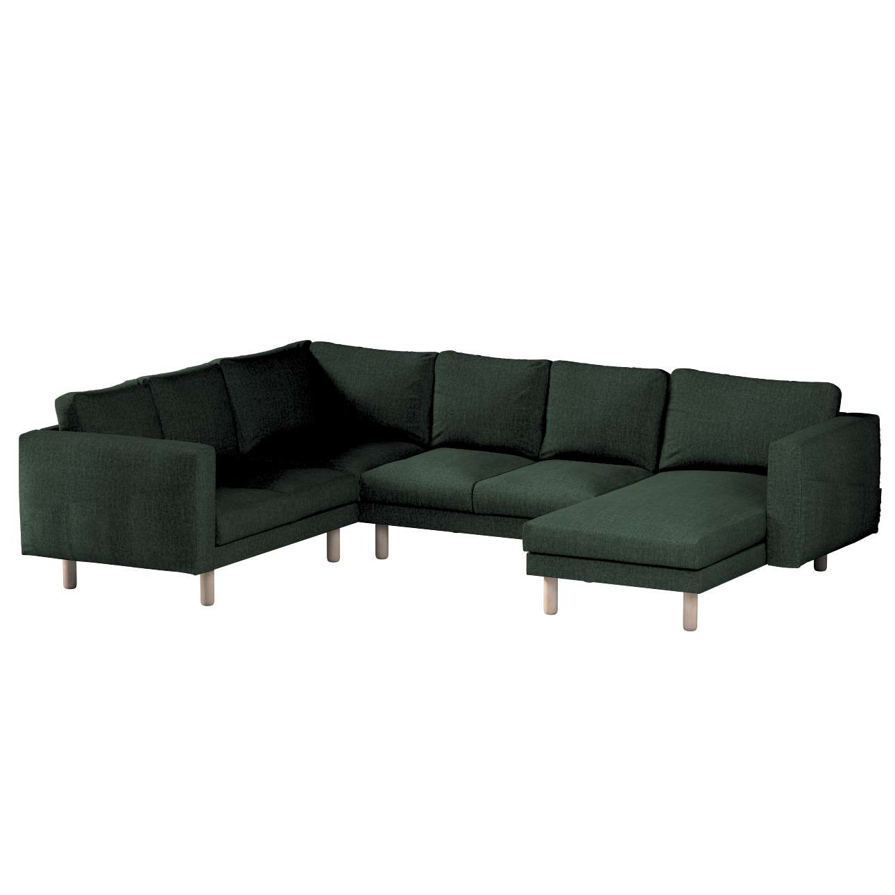 Dekoria pl pl Pokrowiec na sofę narożną Norsborg 5-osobową z szezlongiem leśna zieleń szenil 231/291 x 88/157 x 85 cm City 1030-704-81