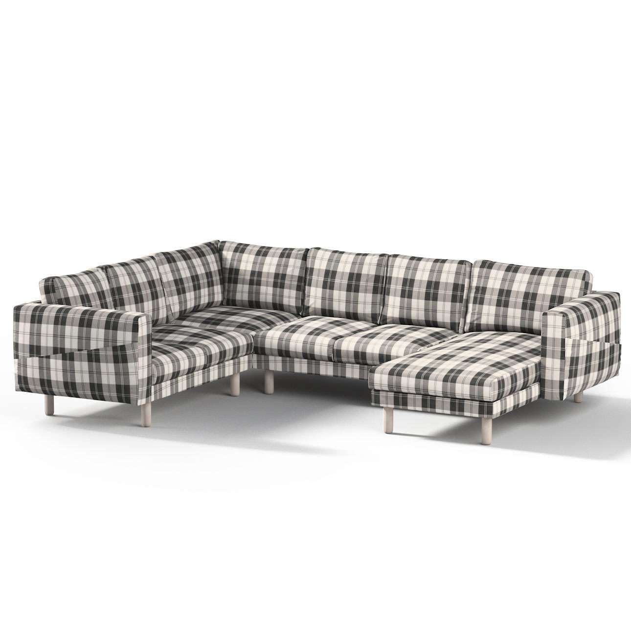 Dekoria pl pl Pokrowiec na sofę narożną Norsborg 5-osobową z szezlongiem krata czarno-biała 231/291 x 88/157 x 85 cm Edinburgh 1030-115-74