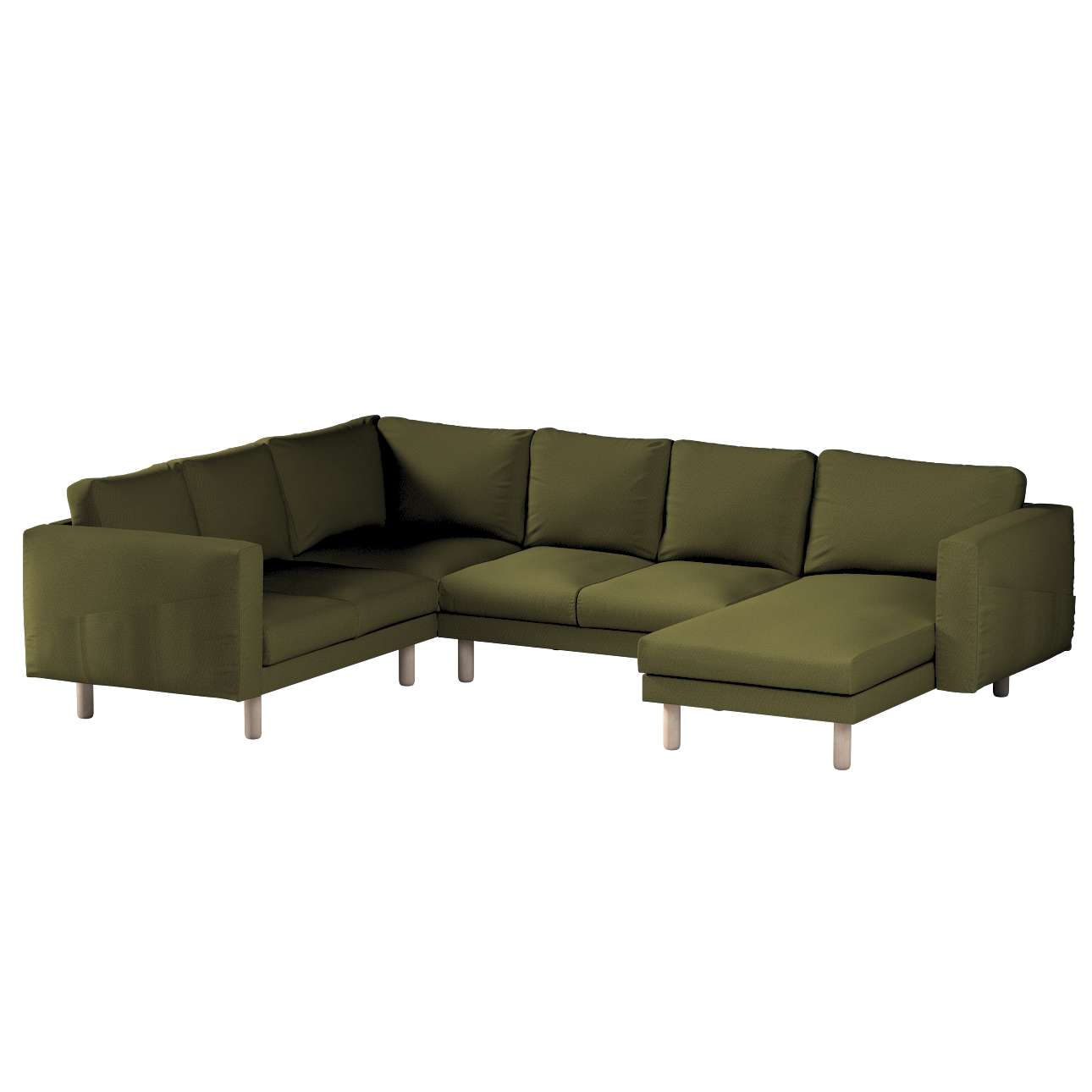 Dekoria pl pl Pokrowiec na sofę narożną Norsborg 5-osobową z szezlongiem oliwkowa zieleń 231/291 x 88/157 x 85 cm Etna 1030-161-26