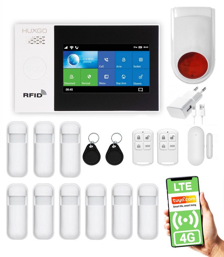 Bezprzewodowy alarm 4G LTE GSM + WiFi - HXA007 R9 + syrena bezprzewodowa 120 db kompatybilny z aplikacją TUYA SMART