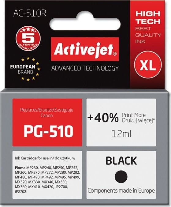 Tusz Activejet Activejet Tusz Activejet AC-510R zamiennik Canon PG-510; Premium; 12 ml; czarny