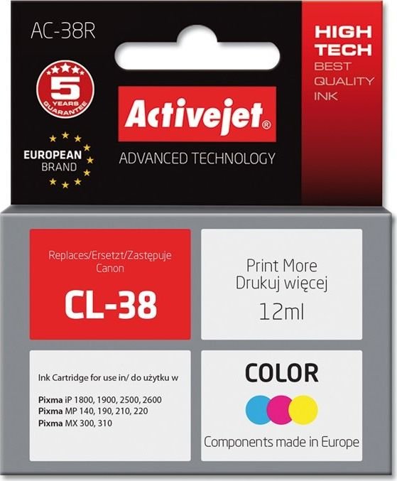 Tusz Activejet Activejet Tusz Activejet AC-38R zamiennik Canon CL-38; Premium; 12 ml; kolor