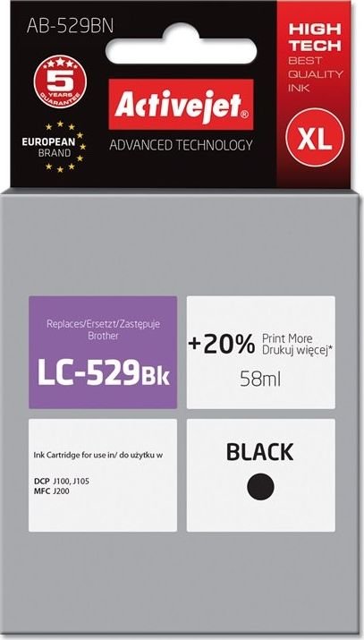 Tusz Activejet Activejet Tusz Activejet AB-529BN zamiennik Brother LC529BK; Supreme; 58 ml; czarny