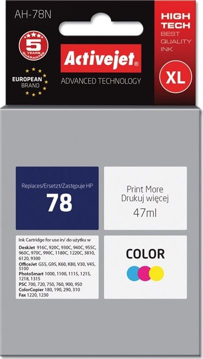 Tusz Activejet Activejet Tusz Activejet AH-78N zamiennik HP 78 C6578D; Supreme; 47 ml; kolor