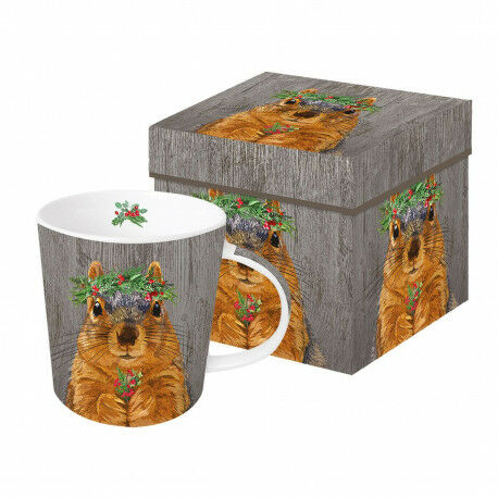 DUŻY KUBEK PORCELANOWY Wiewiórka w wianku z ostrokrzewu WINTER BERRY SQUIRREL 604581