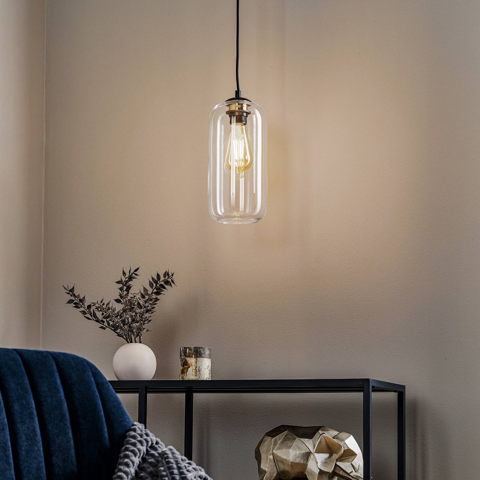 Lampa wisząca Kaja szklany klosz, przezroczysta