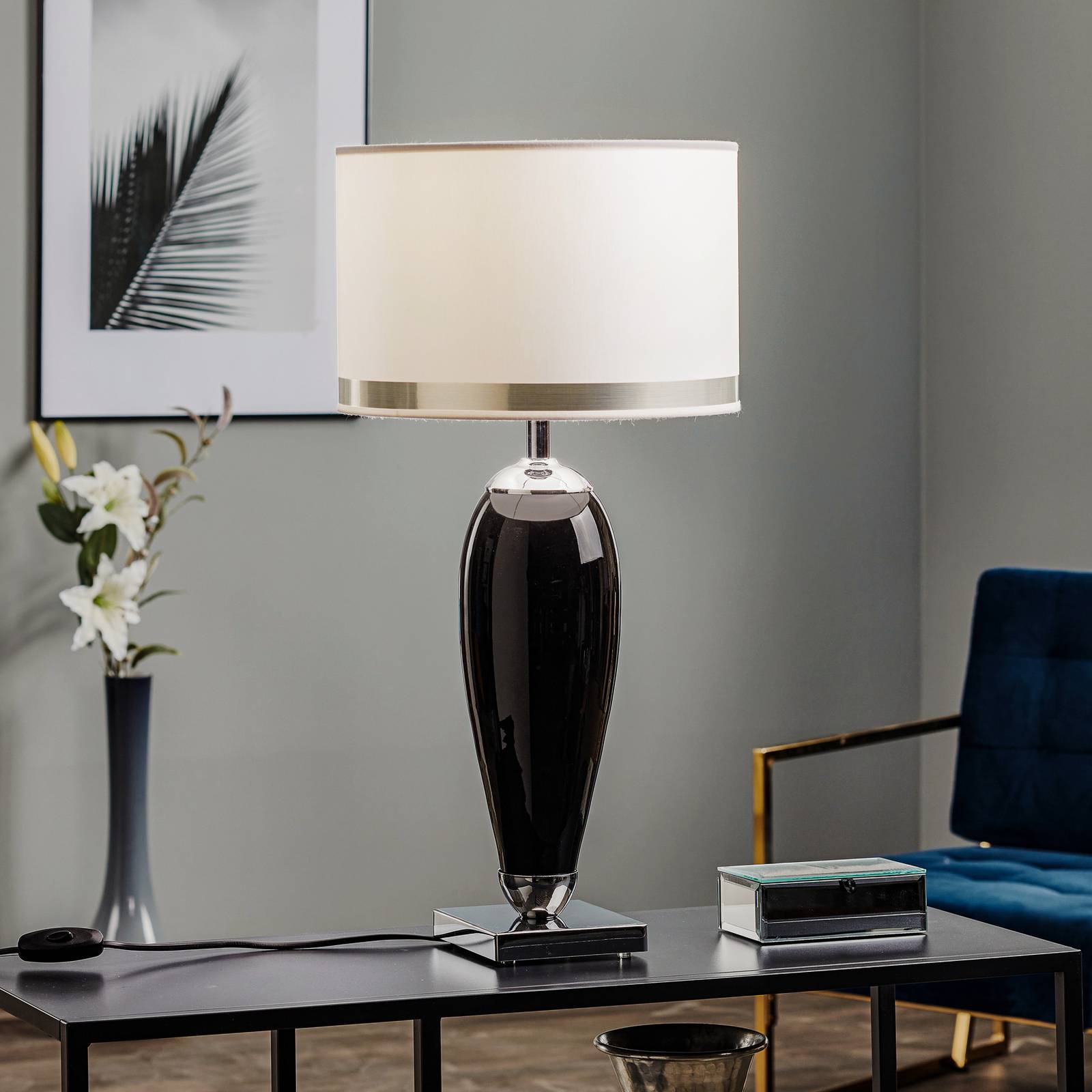 Lampa stołowa Lund biała i czarna, wysokość 60 cm