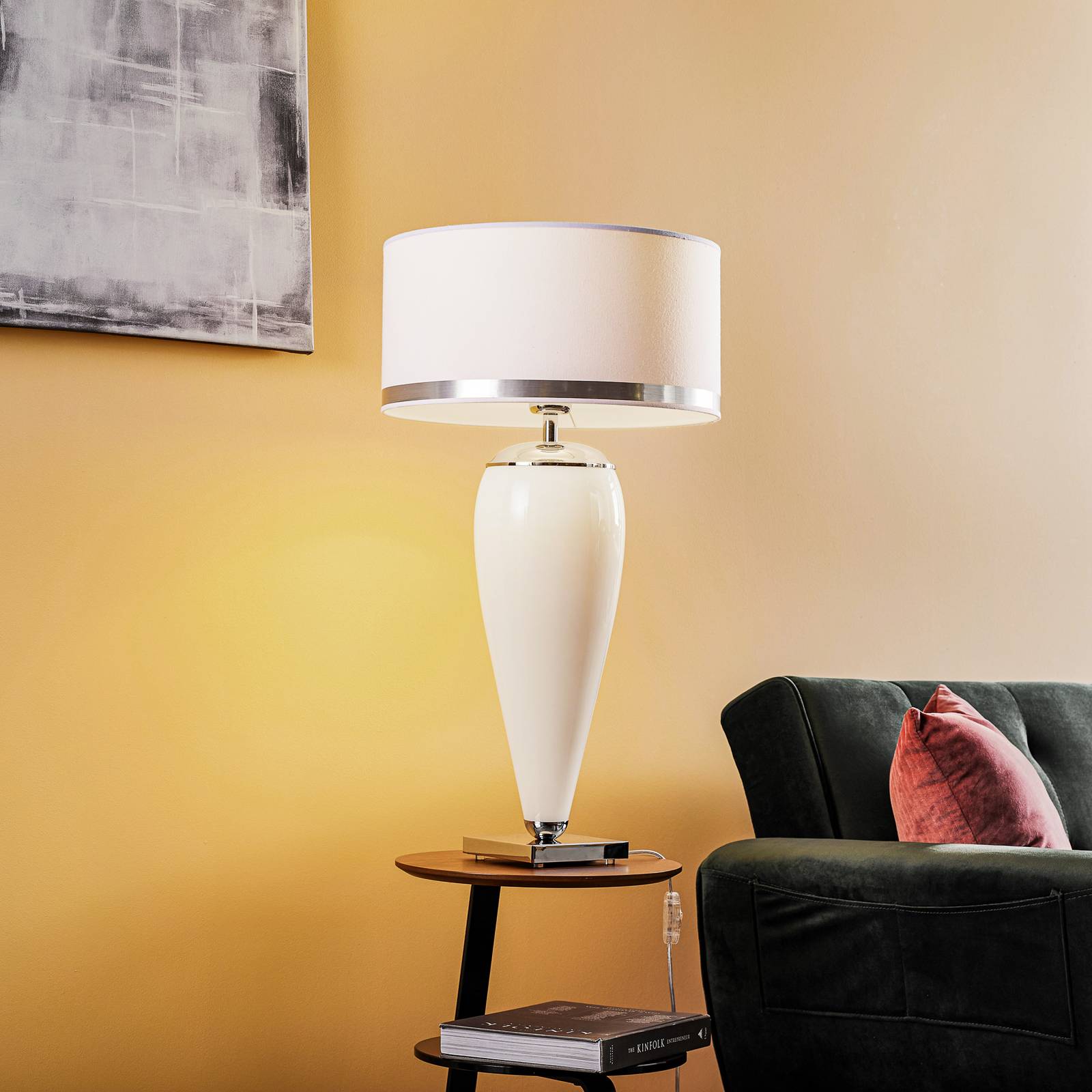 Lampa stołowa Lund biała/opalowa, 70 cm