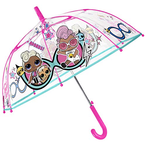LOL Surprise parasol dla dziewcząt, przezroczysty, automatyczny, dla lalek, Lolly, wytrzymała struktura kopułowa, dla dziewcząt w wieku od 3 do 6 lat, wiatroszczelny, średnica 74 cm, Perletti Kids
