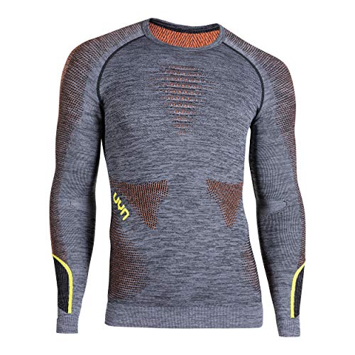 UYN AMBITYON UW koszulka męska LG_SL podkoszulek, Black Melange/Orange/Yellow, L/XL