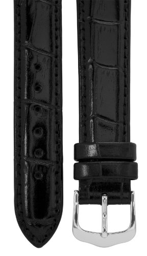 Cerberus Pasek do zegarka 18 mm skóra czarny, imitacja krokodyla, długość 75x115 mm, aluminiowa klamra na trzpień