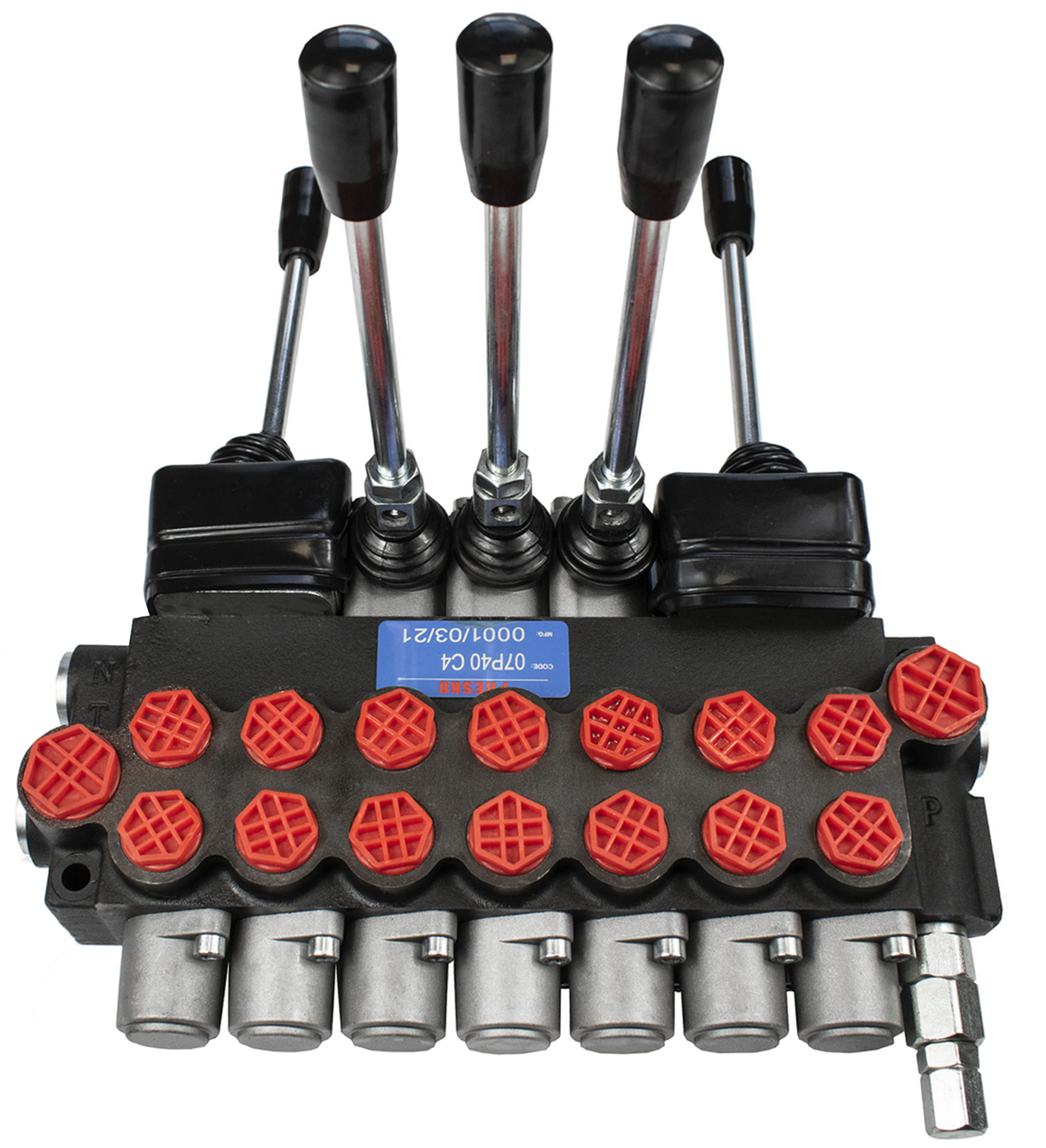 Rozdzielacz hydrauliczny Presko 7-sekcyjny z joysticki + dźwignie