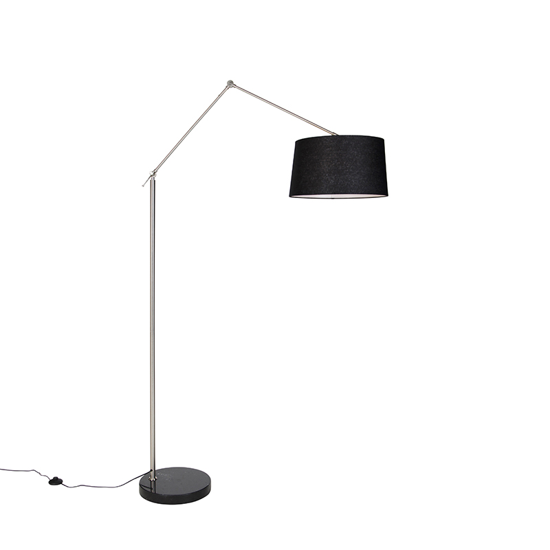 QAZQA Nowoczesna lampa podłogowa stalowy lniany abażur czarny 45 cm - Editor