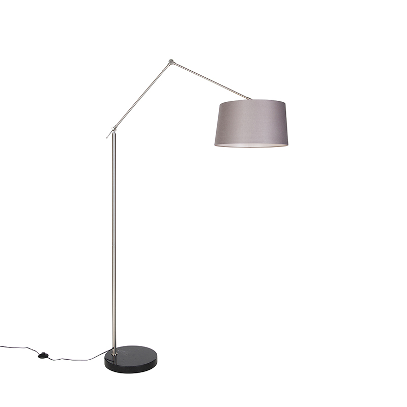 QAZQA Nowoczesna lampa podłogowa stalowy lniany klosz ciemnoszary 45 cm - Redakcja