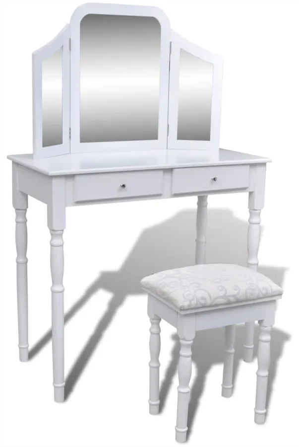 Biała toaletka z lustrem i stołkiem C2-L42