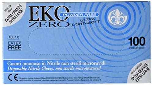 EKO - rękawiczki Zero nitrylowe, ultralekkie i miękkie, rozmiar X, bez pudru, pudełko dozujące 100 pojedynczych rękawiczek