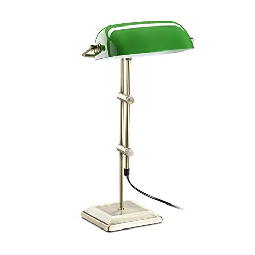 Relaxdays lampa bankierska Zielony, szkło lampa stołowa, lampa dekoracyjna o wyglądzie retro, lampa stołowa z mosiądzu, wys. x szer. x gł.: 52 x 27 x 18 cm, Bronze 10022856