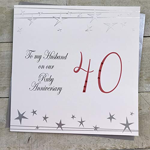 White Cotton Cards 'To My Husband 40', ręcznie wykonana duża kartka na 40. rocznicę (duży zakres skrętu, rubin)