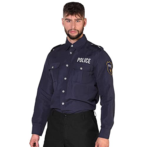 Boland Boland - Koszulka policyjna, różne rozmiary dla mężczyzn, policja, koszula z długim rękawem z haftami, biur, komisarz, mundur, kostium, karnawał, impreza tematyczna 2062