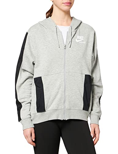 Nike Damska bluza z kapturem W NSW FLC Fz Hoodie Htg, Dk Grey Heather/Black/White, L DD5671