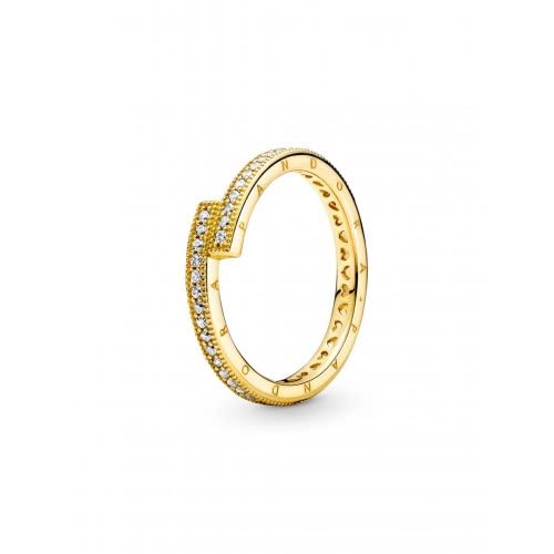 Pandora Pandora Błyszczący nakładający się pierścionek rozmiar 54, 14-karatowy pozłacany stop metalu i cyrkonia sześcienna z kolekcji Pandora Signature Collection, 169491C01-54