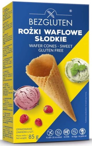 Rożki Waflowe do Lodów Słodkie bezglutenowe 6 sztuk 85g - Bezgluten