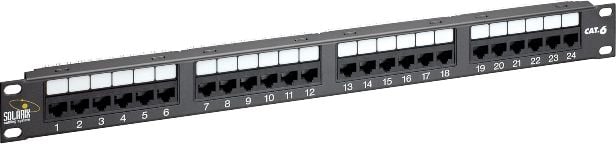 Solarix Patch panel Solarix 24 x RJ45 CAT6 UTP 350 MHz, Czarny, 1U SX24-6-UTP-BK