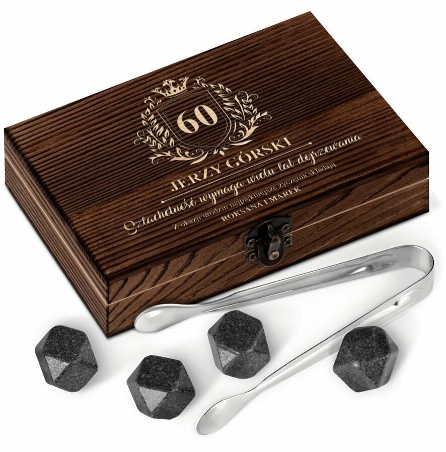 Kamienie do whisky kostki w drewnianym opakowaniu z grawerem dla