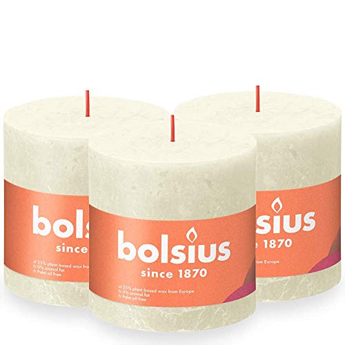 Bolsius Rustykalne świece pieńkowe Shine, 3 szt., 100x100 mm, perłowe Sfeerpunt