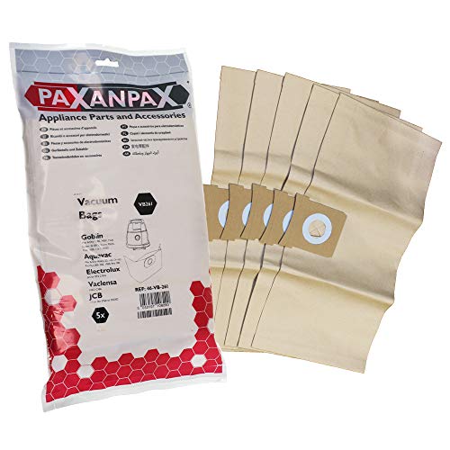 Paxanpax VB261 Kompatybilne torby papierowe do serii Goblin W&D1000, Exxtra Aquavac Proplus, Hobby, Omega Electrolux 'E72' Z1516 Janitor (opakowanie 5 sztuk), brązowe