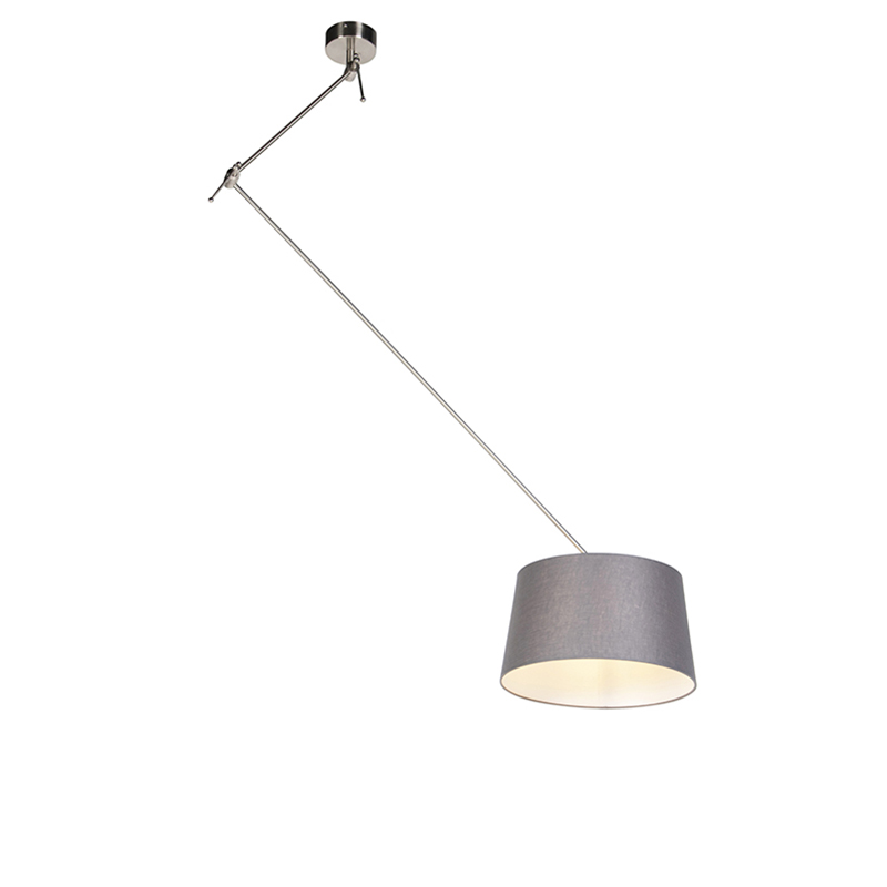 QAZQA Lampa wisząca regulowana stal klosz lniany ciemnoszary 35cm - Blitz I