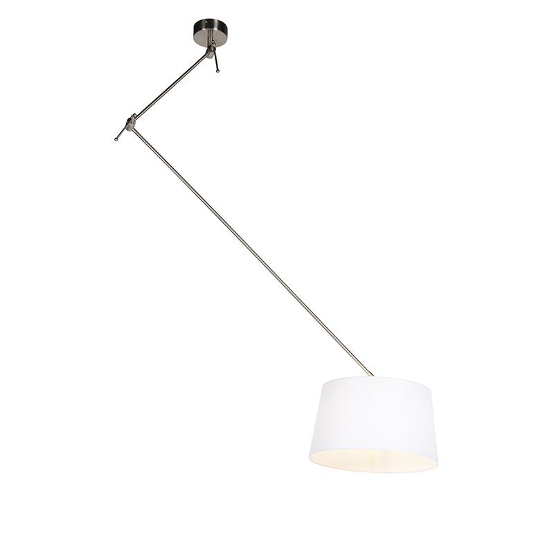 QAZQA Lampa wisząca regulowana stal klosz lniany biały 35cm - Blitz I