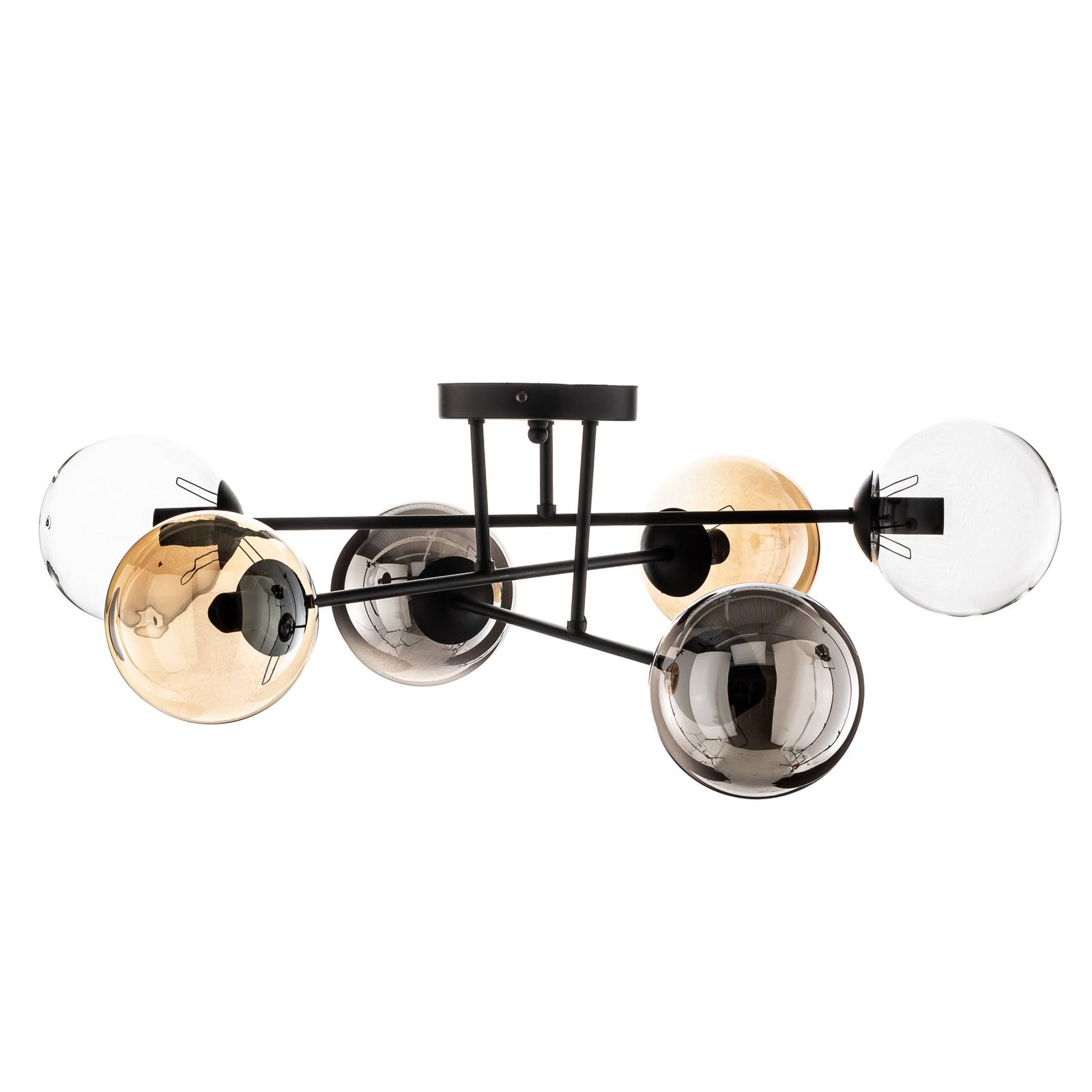 EMIBIG LIGHTING Szklana lampa sufitowa, czarna, grafitowo-bursztynowo-przezroczysta,