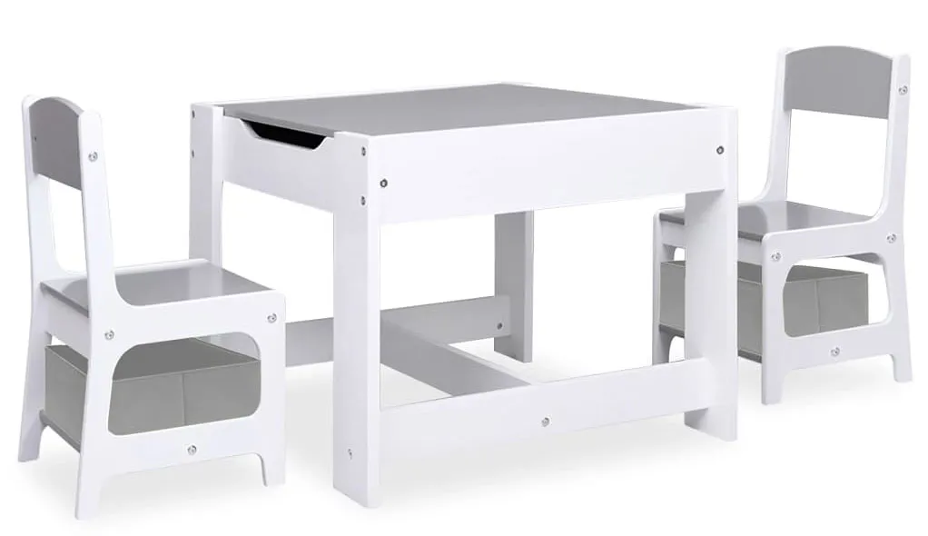 Szary wielofunkcyjny stolik z krzesłami dla dzieci F2-D90