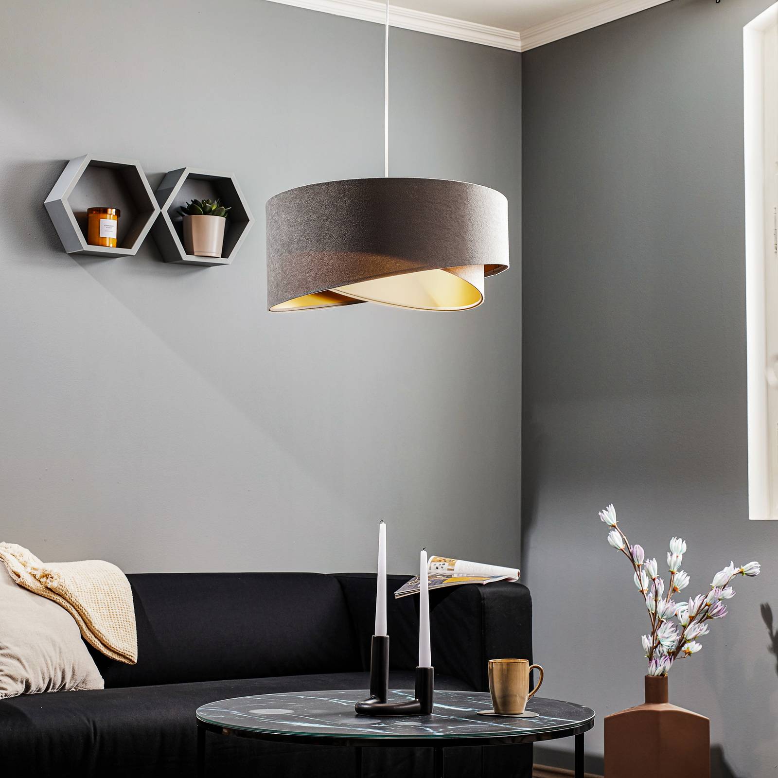 Lampa wisząca Vivien szara/beżowa/złota