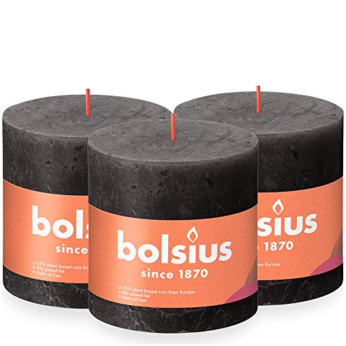 Bolsius Rustykalne świece pieńkowe Shine, 3 szt., 100x100 mm, szare Sfeerpunt