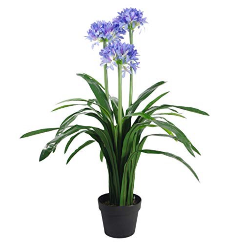 Leaf 90 cm Premium sztuczny agapanthus z doniczką niebieska, jedwab, LEAF-7284